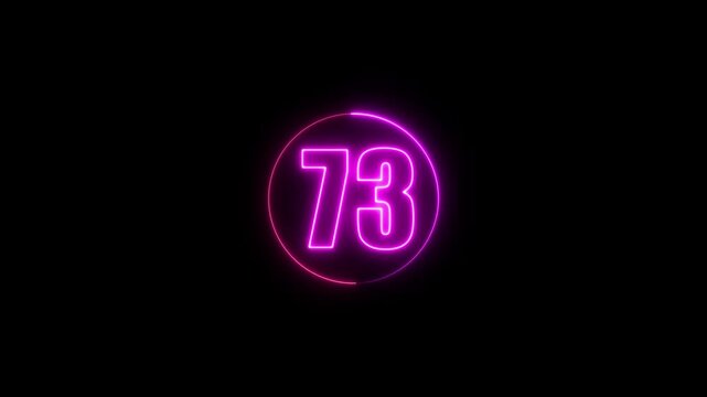 Neon Countdown Timer 73 with Glowing Pink Circle on Black Background &ndash; Futuristic Digital Number Animation