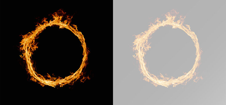Fire ring with burning flame effect for circus show or magic performance overlay hot circle png