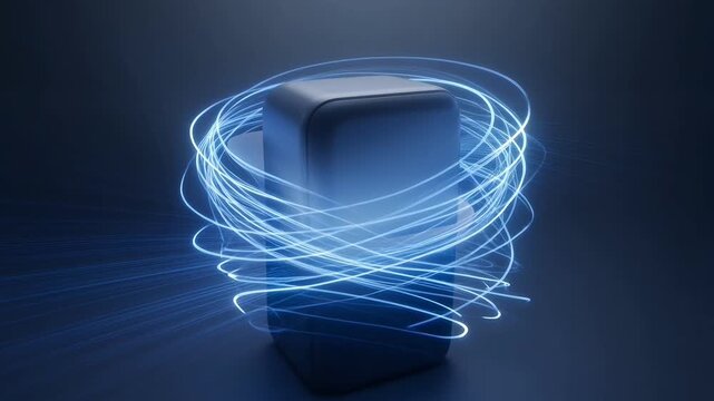 Blocks swirl around a central tunnel on green background creating 3D chaos