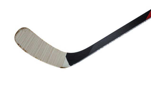 Modern composite ice hockey stick blade and lower shaft, taped and showing game wear, isolated PNG on transparent background, essential equipment for winter sports