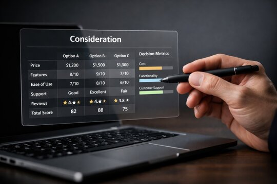 Product comparison and decision making analysis with features pricing reviews and evaluation metrics dashboard
