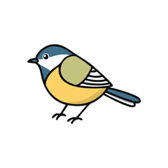 Obraz premium Colorful cartoon illustration of a great tit bird on a white background