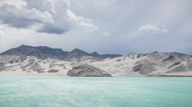 Time-lapse of Baisha Lake with Snow Mountains, Akto, Kizilsu, Xinjiang, China