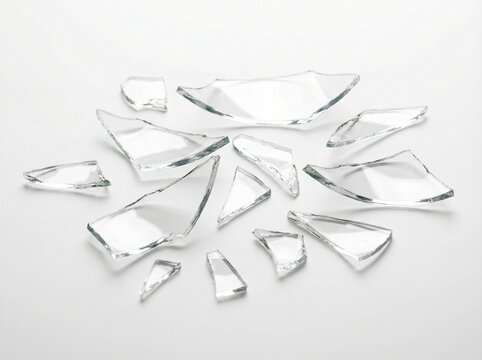 Large broken glass fragments isolated on white