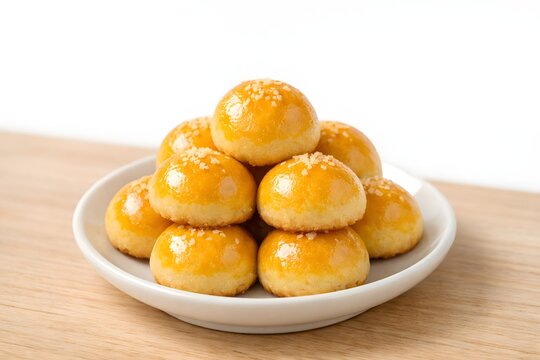 Pineapple Tart Cookies on White Plate with Minimalist Wooden Table