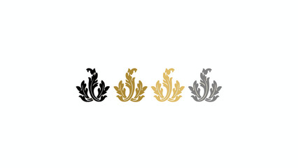 Acanthus Leaf Ornament Set in Metallic Colors on White Background © goesti