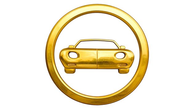 A golden, stylized automobile icon encircled by a ring. The car is depicted front-facing with simple, rounded features. The setting is a clean, isolated white background