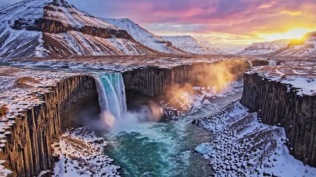 Winter Waterfall Sunset Canyon.
