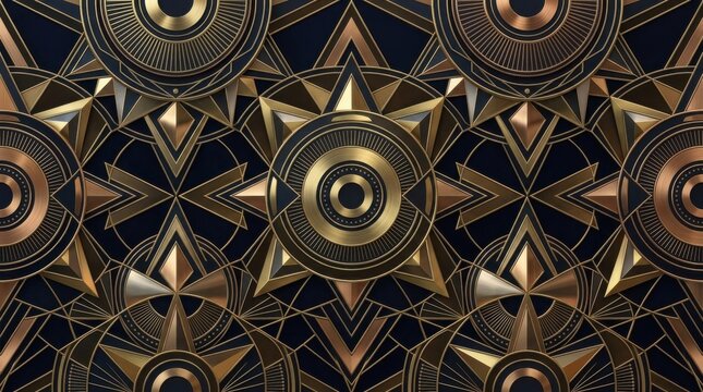 Geometric Art Deco Pattern with Golden and Dark Accents.