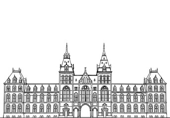 Fototapeta premium Amsterdam Rijksmuseum Architecture Monoline Skyline Background