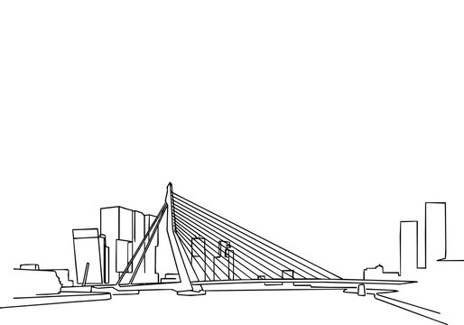 Rotterdam Erasmus Bridge Monoline Skyline Vector Art