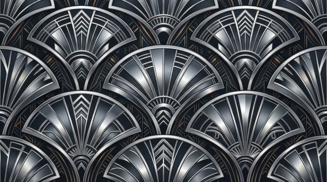 Art Deco Fan Pattern - Elegant Geometric Design in Silver and Black.