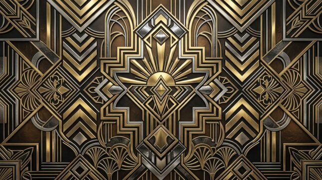 Art Deco Geometric Pattern with Golden and Brown Tones.