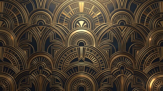 Art Deco Pattern - Golden Geometric Design with Repeating Arches.