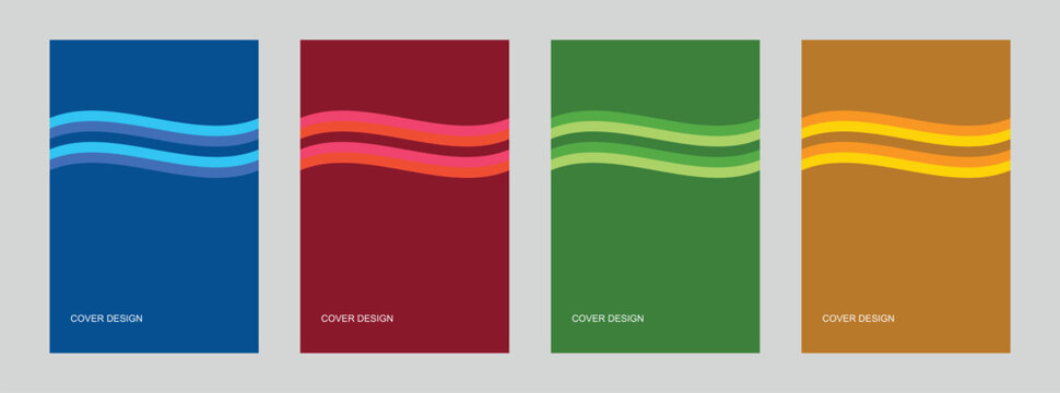 Minimalist abstract cover design set with wavy colorful lines and solid backgrounds