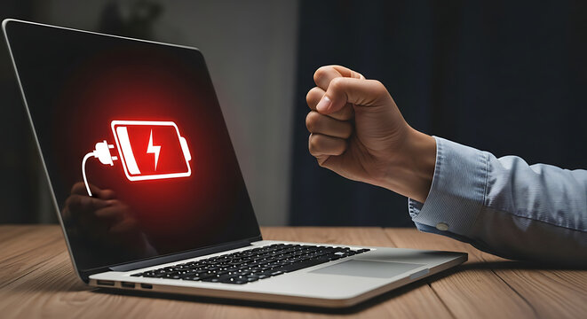 Laptop Battery Failure Displaying Frustration with Technology
