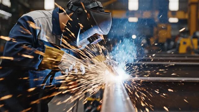 Welder working in factory. (1)