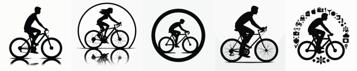 Fototapeta premium Vector silhouette of person riding bicycle