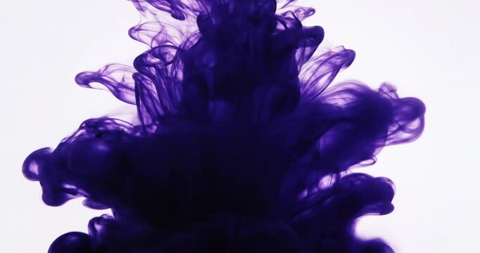 Violet ink cloud swirling in clear water.