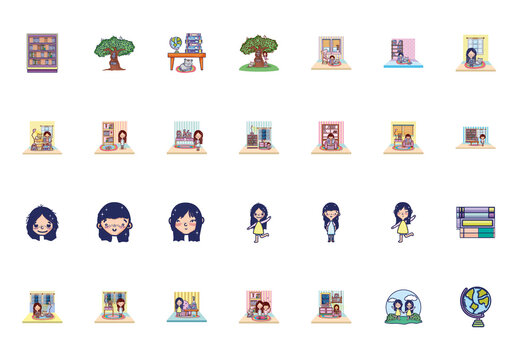 Girl Study Illustration Set