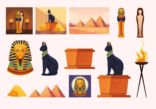 Egyptian Pharaoh Ancient Illustration Set