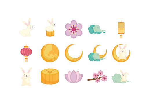 Mid Autumn Cute Illustration Set