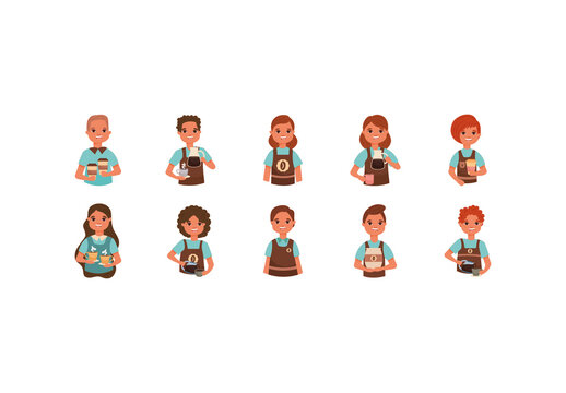 Barista Coffee Character Illustration Set