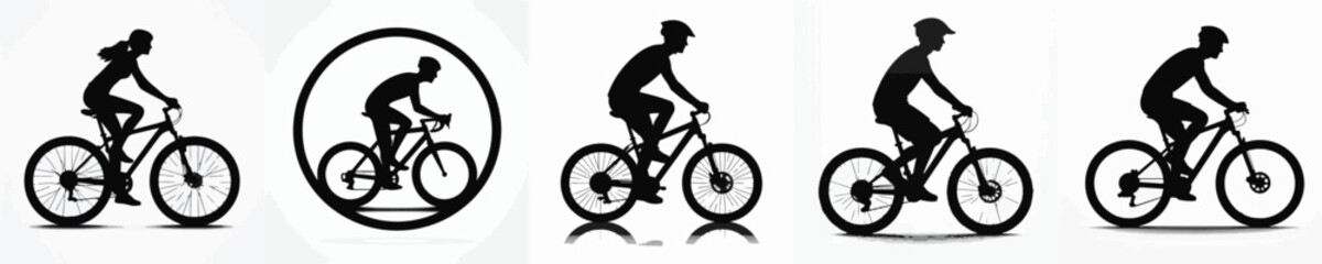 Fototapeta premium Vector silhouette of person riding bicycle
