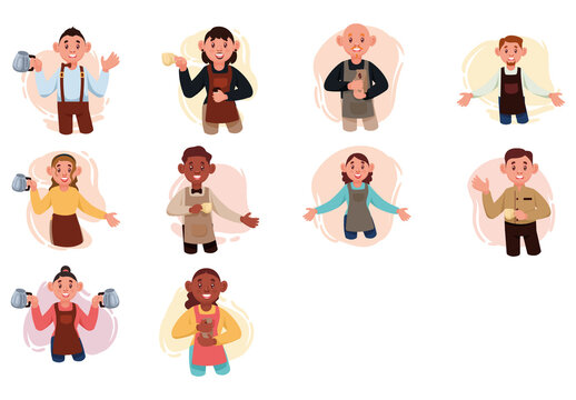 Colorful Barista Illustration Set