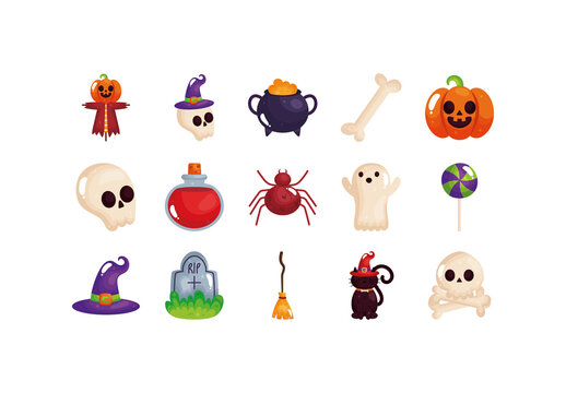 Cute Halloween Spooky Illustration Set