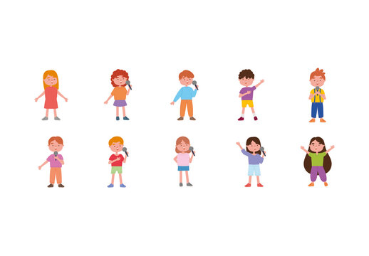 Kids Singing Characters Illustration Set
