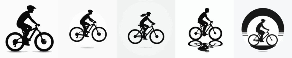 Obraz premium Vector silhouette of person riding bicycle