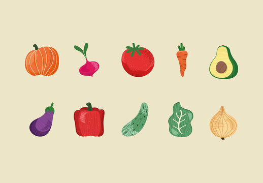Hand Drawn Vegetables Illustration Set