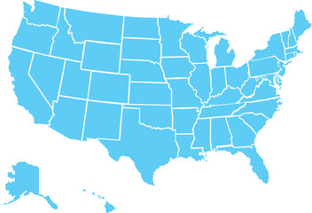 A flat style illustration of a map of the United States (U.S.). Perfect for stickers, atlases, websites, and posters. © Erlin