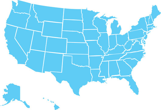 A flat style illustration of a map of the United States (U.S.). Perfect for stickers, atlases, websites, and posters.