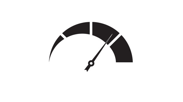 Speedometer icon with a needle indicating a high measurement on a white background featuring gauge, dial, indicator with speed and fast elements for