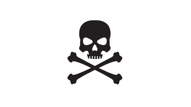 Skull and crossbones icon with black silhouette for danger, warning, or pirate symbol on a white background.