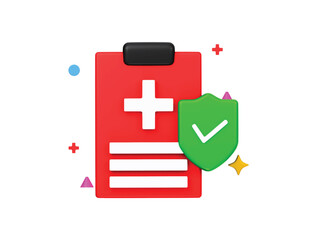 Fototapeta premium Medical report with shield protection icon 3D render illustration isolated