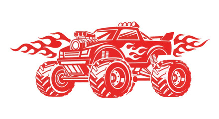 Red Monster Truck with Flames Illustration © meja