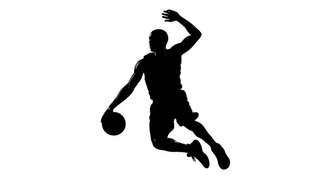Basketball Player Silhouette Dunking Action Shot.