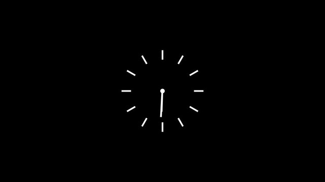 White clock on black background animation day time. Footage. Transparent background. Alpha channel.