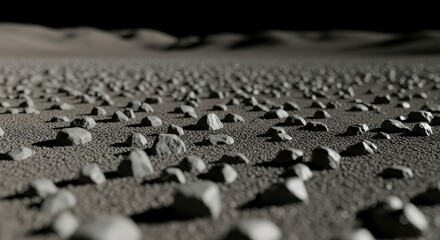 Obraz premium Small Angular Pebbles Scattered Across Undulating Ground Surface in Low Light
