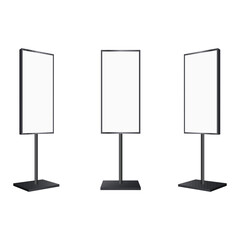 Vertical digital signage stands with blank screens isolated on background. vector illustration © Nadiia