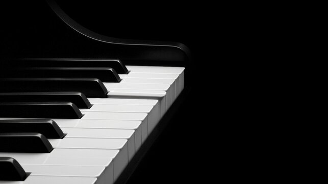 A black and white image of a piano keyboard.