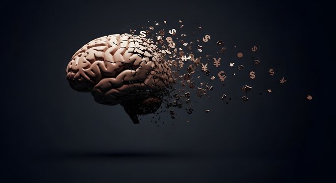 Abstract representation of a human brain fragmenting, symbolizing memory loss, cognitive decline, and the fragility of the mind in the face of neurological challenges