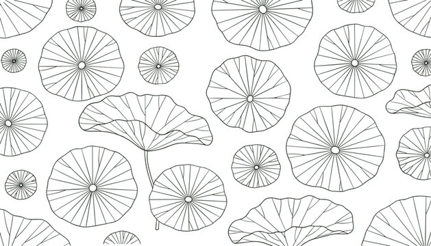 Vector illustration of lotus leaves line art pattern with natural geometry and symmetry