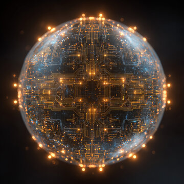 Glowing cryptographic geometric sphere conceptualizing data privacy in Fully Homomorphic Encryption