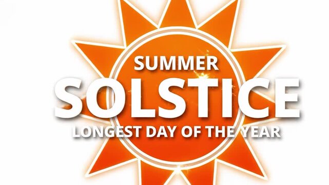 Summer solstice logo with orange sun and white text on white background