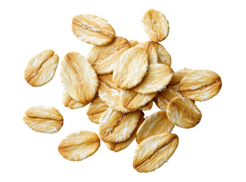 Isolated delicious textured healthy breakfast golden-brown rolled oat flakes cereal