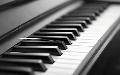 Naklejka premium Close-up of piano keys in black and white elegant and timeless.